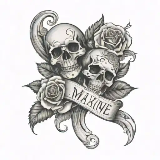 The Name Maxine Fancy Writing Love Roses Skulls Surrounded