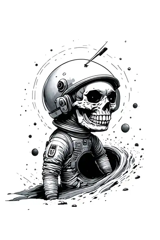 Spaceman With A Smiling Skull For A Head Being Sucked Into A Blackhole