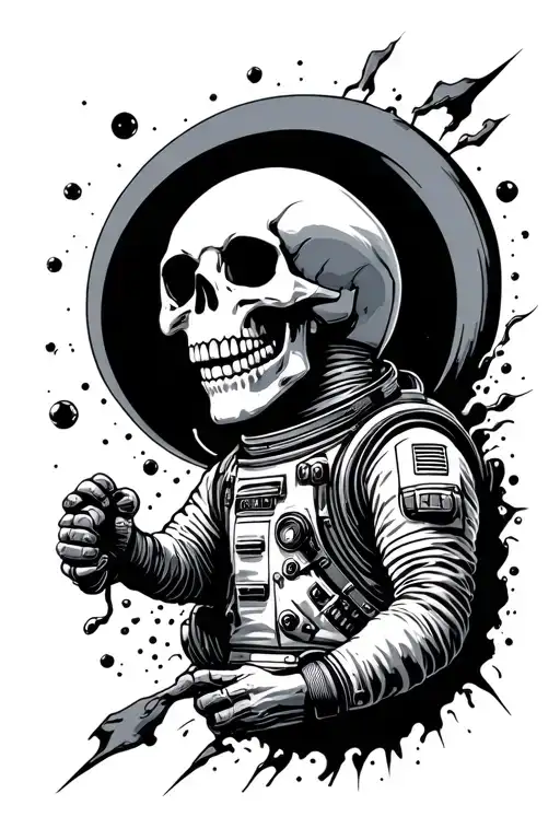 Spaceman With A Smiling Skull For A Head Being Sucked Into A Blackhole