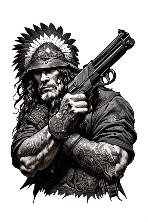 American Warrior With A Gun Intertwined