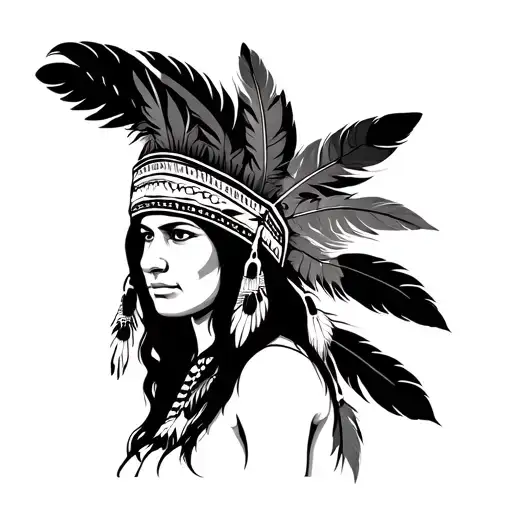 Native Woman With Feather Headdress Being Worn