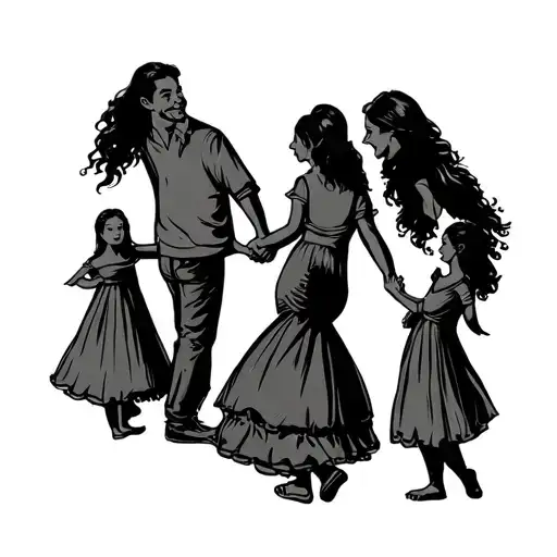 Dad Holding Hands With 3 Daughters Holding Hands