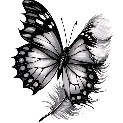 Original Feather With A Butterfly Which Represents Freedom With The Letter Integrated Into Tattooing