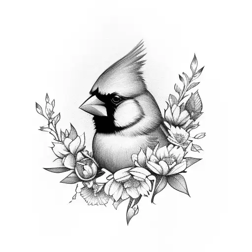 Cardinal In Sticks With Flowers