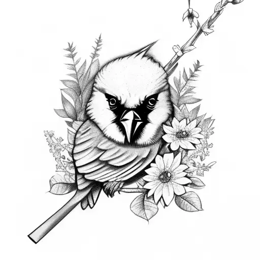 Cardinal In Sticks With Flowers