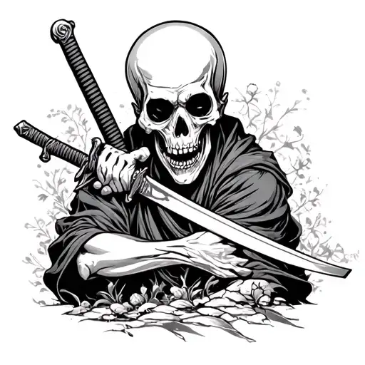 Corpse With Katana In Hand And Peach