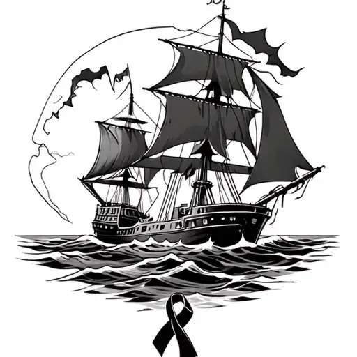 Ship With Broken Sails And A Chin Anchored Down To Melanoma Ribbon