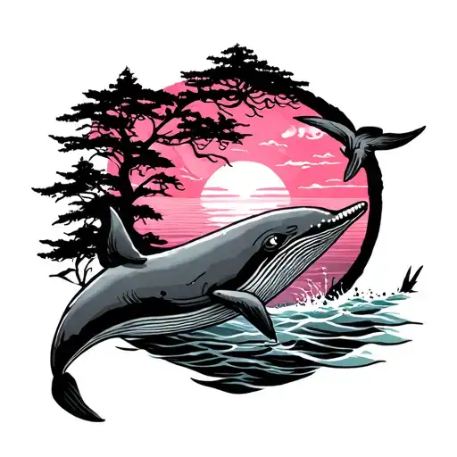 Winds Pink With A Sunset And A Whale And A Tail Straw And A Traveler's Tree And A Tortie