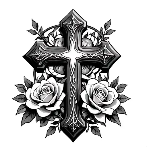 Catholic Cross With Roses Intertwined