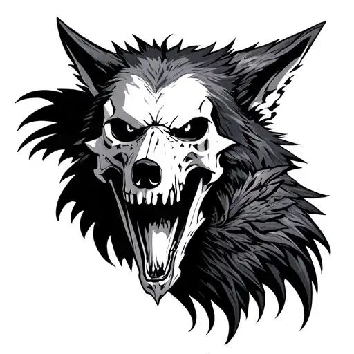 Angry Wolf And Raven Skull
