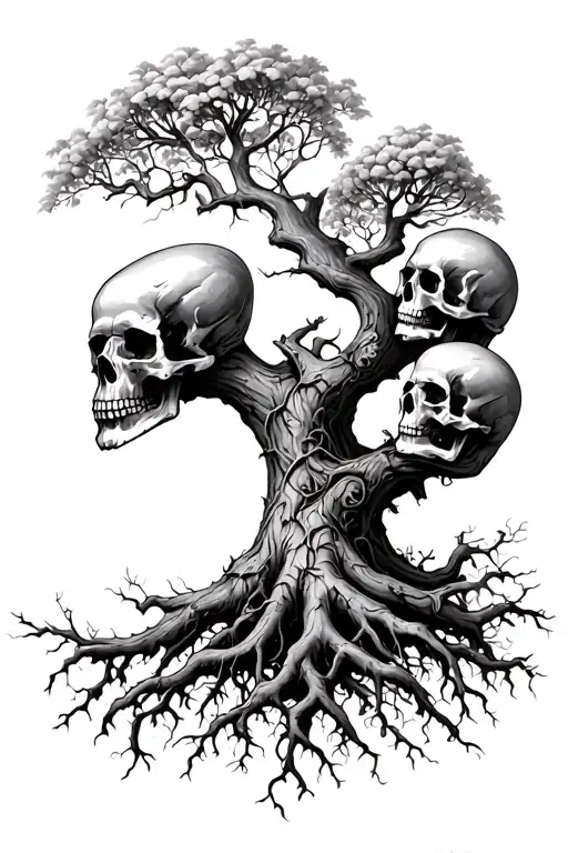 Tree Of Life And The Roots Forming Skulls