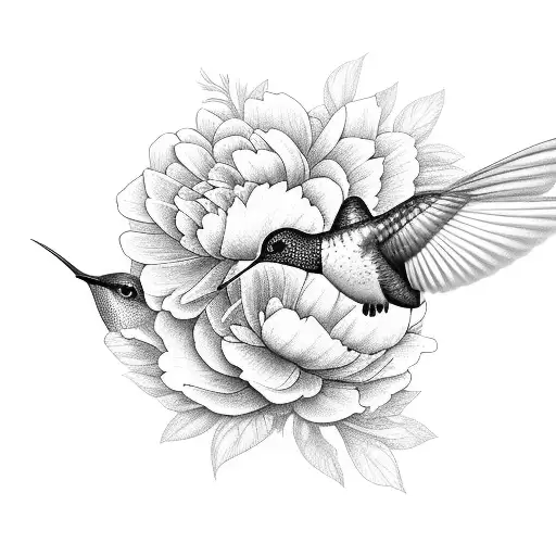 Hummingbird With Peonies