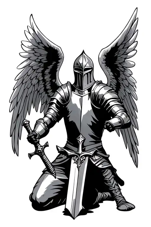 Knight With Wings Kneeling With Sword