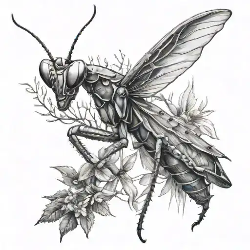 A Realistic Portrait Of A Praying Mantis Blending Into A Forest Scene