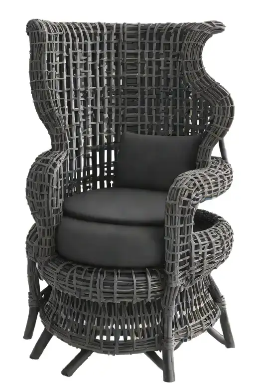 Rattan Bamboo Wicker Chair All Black