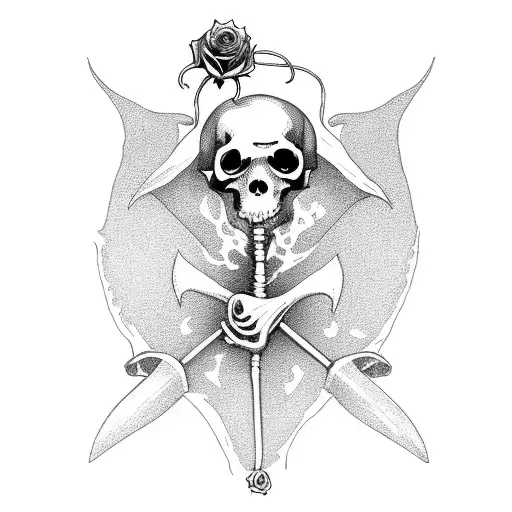 Plague Doktor With A Scythe And A Rose In Hands