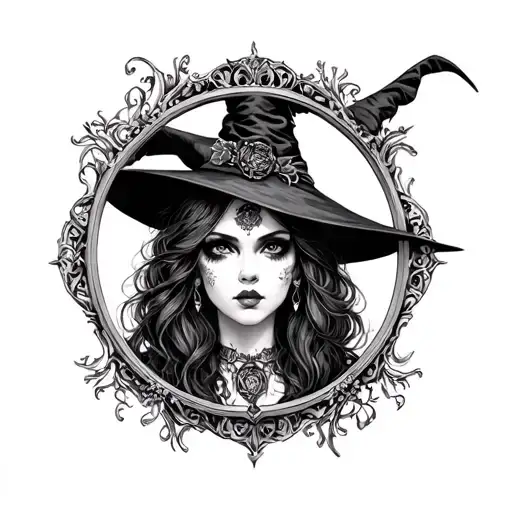 Witchy Lady With Gothic Frame Boarder Realism Female Face