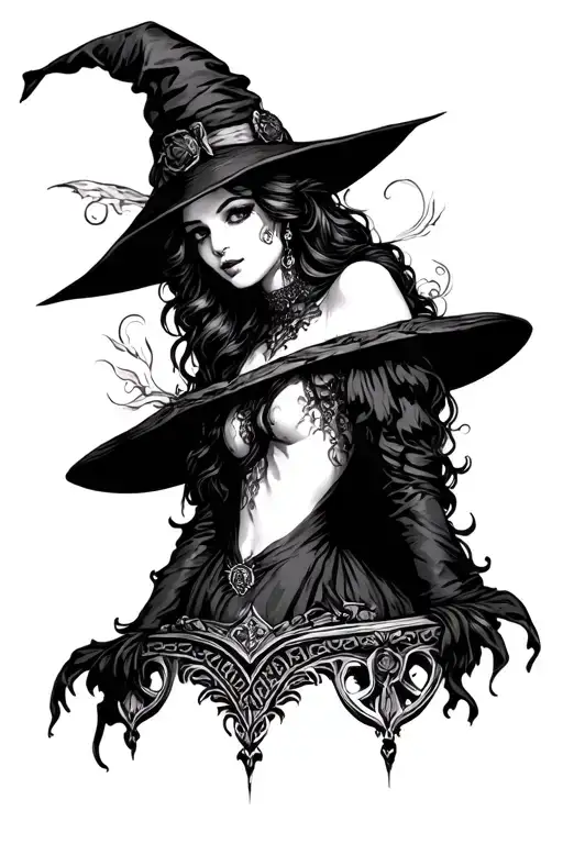 Witchy Lady With Gothic Frame Boarder Realism