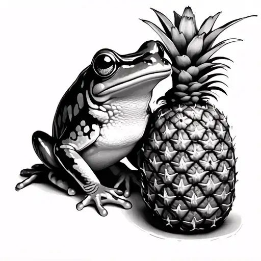 Frog Leaning Against A Pineapple