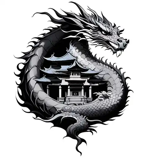 Dragon And Temple Nestled