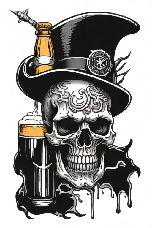 Skull With Spikes And Beer Bottle