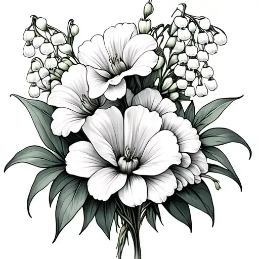 Lily Of The Valley And Marigolds Boquet Held Together