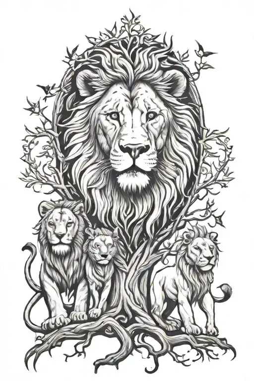 Lion And Family Tree