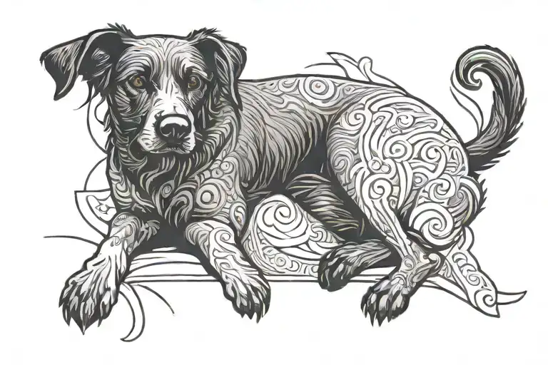 Black Dog Laying On Line Work