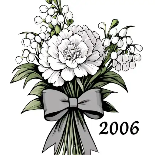 Lily Of The Valley And Carnation Bouquet Tied With A Cute Bow And 2006 Written Underneath