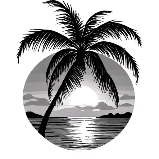 Palm Tree Sunset In The Background