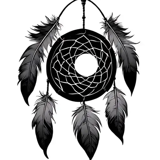 Dream Catcher With 4 Feathers And A Moon In The Middle