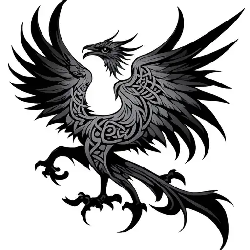 Rising Phoenix In Celtic Style Black And White