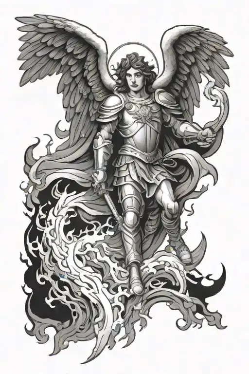 St Michael The Archangel Walking Through Fire After Defeating A Demon