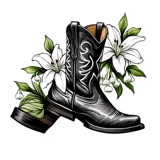 Cowboy Boot With Lilly Of The Valley Flower Mens