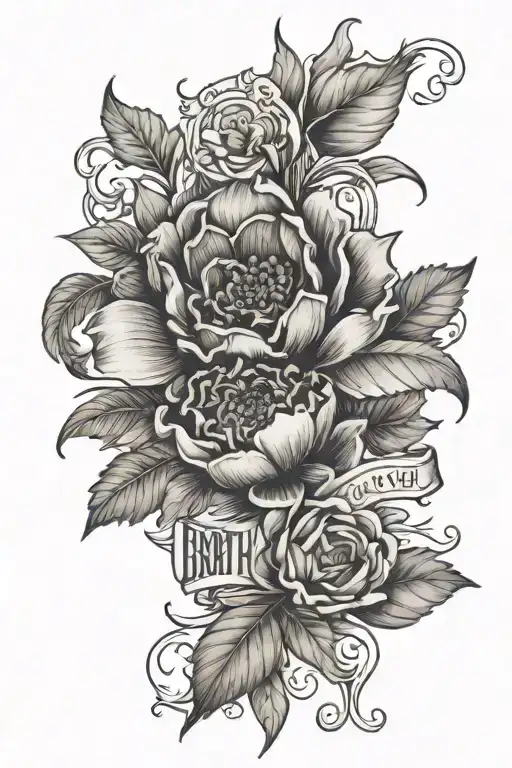 Birth Month Flower With Banner Wrapped Round