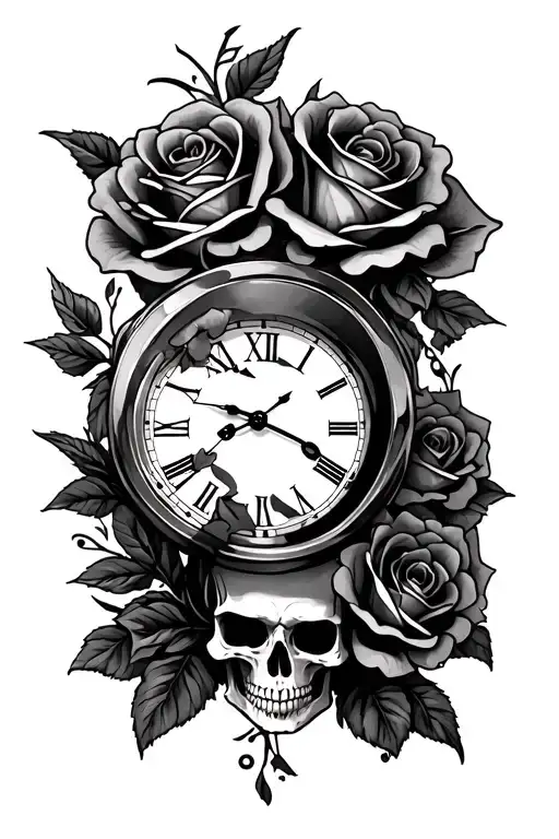 Skull Roses Clock Face Sleeve Inspired