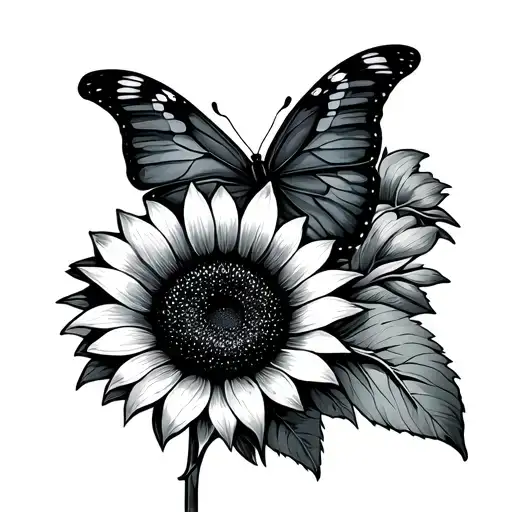Sunflower And Butterfly