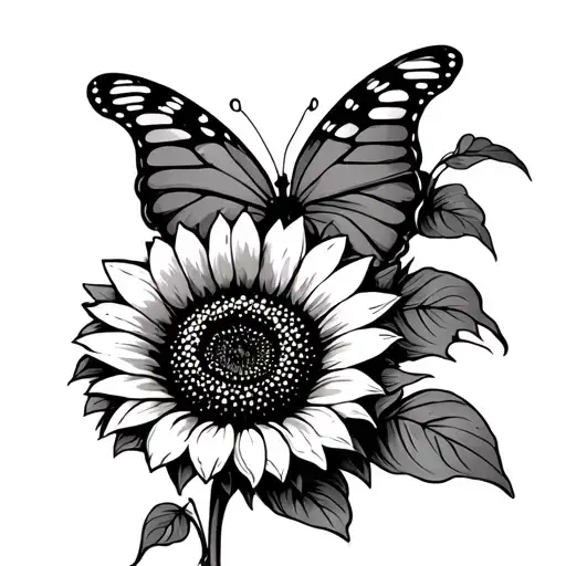 Sunflower And Butterfly