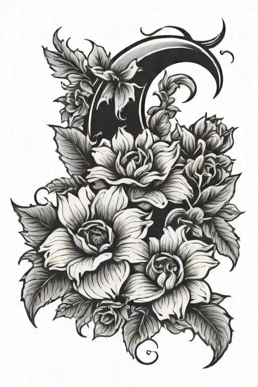 Flowers And Crescent Moon