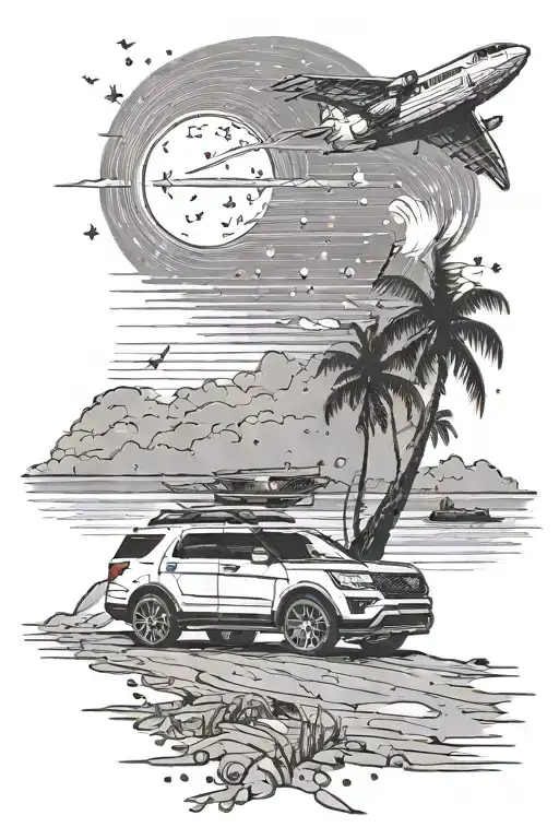 White Ford Explorer On The Beach Looking At The Sunset With A Shooting Star In The Sky