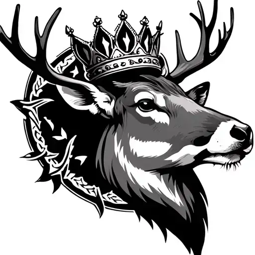 Reindeer Head With Crown Surrounded