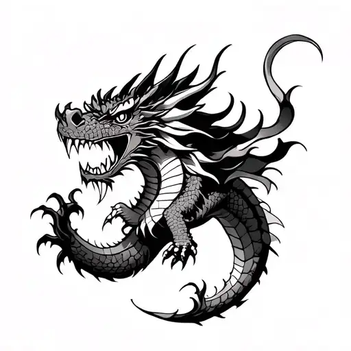 Japanese Angry Dragon On Forearm Black And White