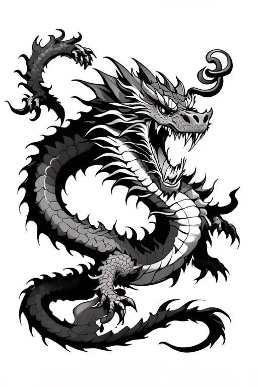 Japanese Angry Dragon On Forearm Black And White