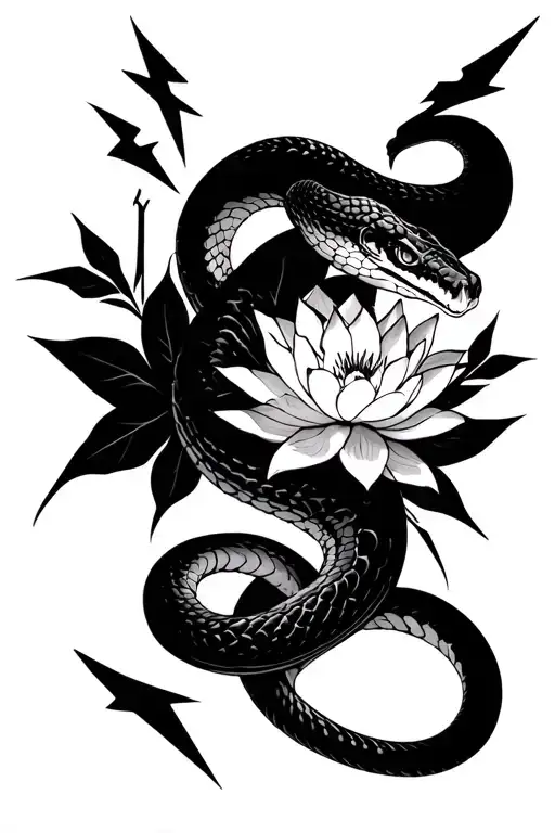 Snake W Lotus Flowers And Lightning Bolts