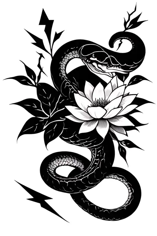 Snake W Lotus Flowers And Lightning Bolts
