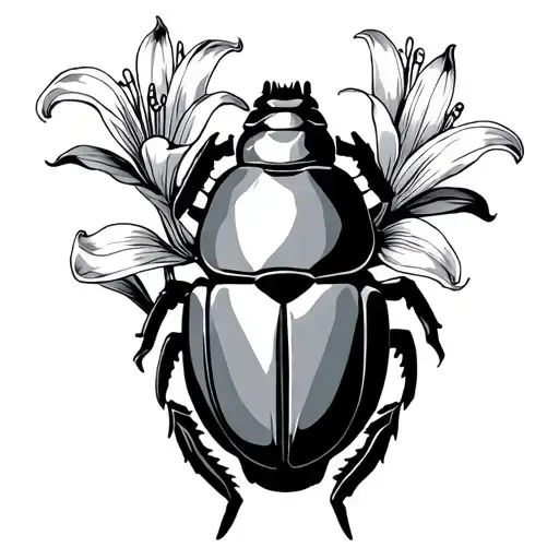 Egyptian Scarab With Lily Flower