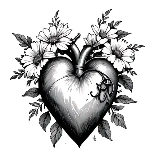 Small Sacred Heart Tattoo With May Birth Month Flowers Simple And Cute