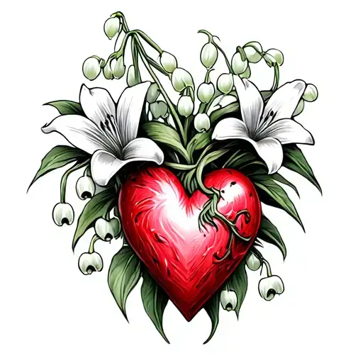 Small Sacred Heart Tattoo With Lily Of The Valley Flowers Not Too Much Shading But Make It Cute