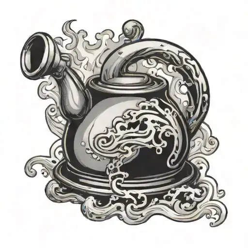 Kettle With Fire Underneath And Steam Coming Out Of The Spout