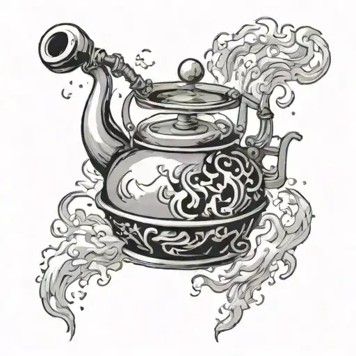 Kettle With Fire Underneath And Steam Coming Out Of The Spout